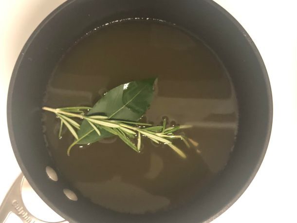 Cooking Eorzea | Chicken broth with rosemary and bay leaf.