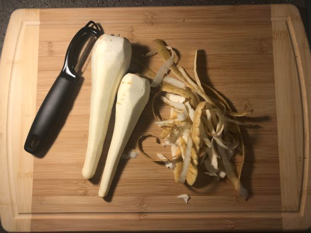 Cooking Eorzea | Peeled parsnips.